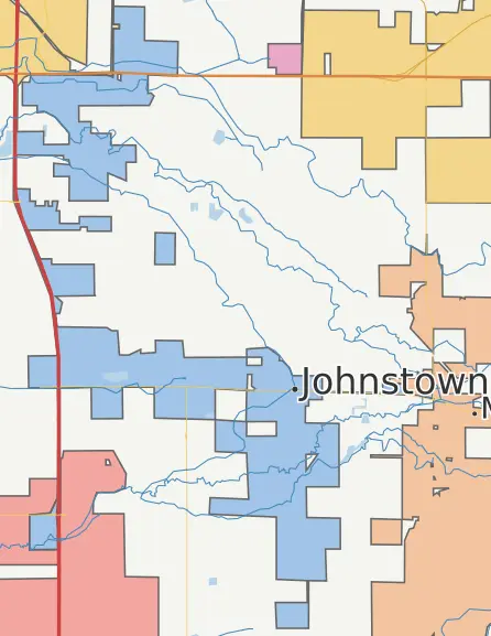 Map showing Johnstown's fragmented municipal boundaries spread across multiple disconnected areas