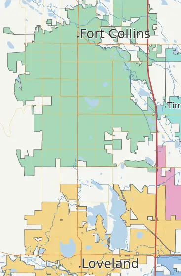 Map showing the intentional gap between Fort Collins and Loveland city limits